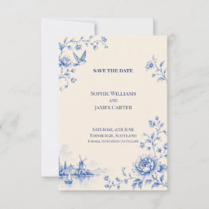 Blue Chinoiserie Windmill Wedding Save The Date