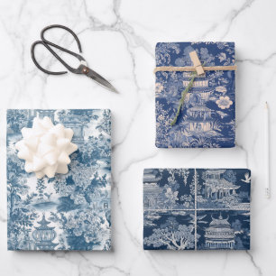Blue Chinoiserie Wrapping Paper Sheets