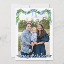 Blue Chinoserie Ornament Blue Banner Card