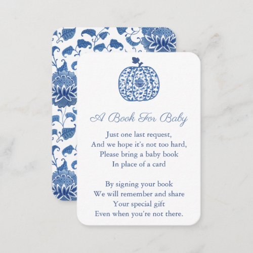 Blue Chinoserie Pumpkin Bring Book For Baby Shower Enclosure Card