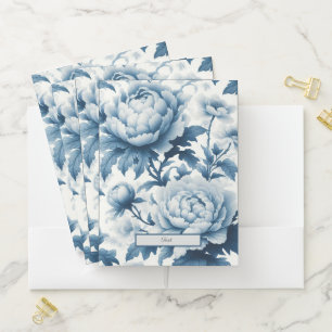 Blue Chinoserie Wild Flowers Pocket Folder