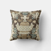 Blue,Choco Brown,Grey Floral Designed Thorw Pillow (Back)