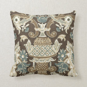 Blue,Choco Brown,Grey Floral Designed Thorw Pillow