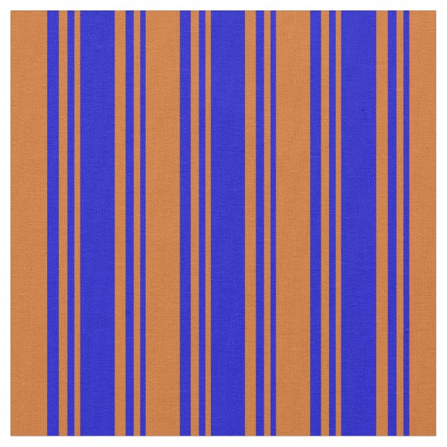 Blue & Chocolate Striped/Lined Pattern Fabric (Close Up)
