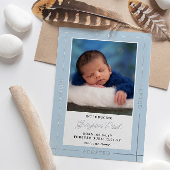 Blue Chosen Loved Introducing Adopted Baby Boy Foil Invitation by Paperpaperpaper at Zazzle