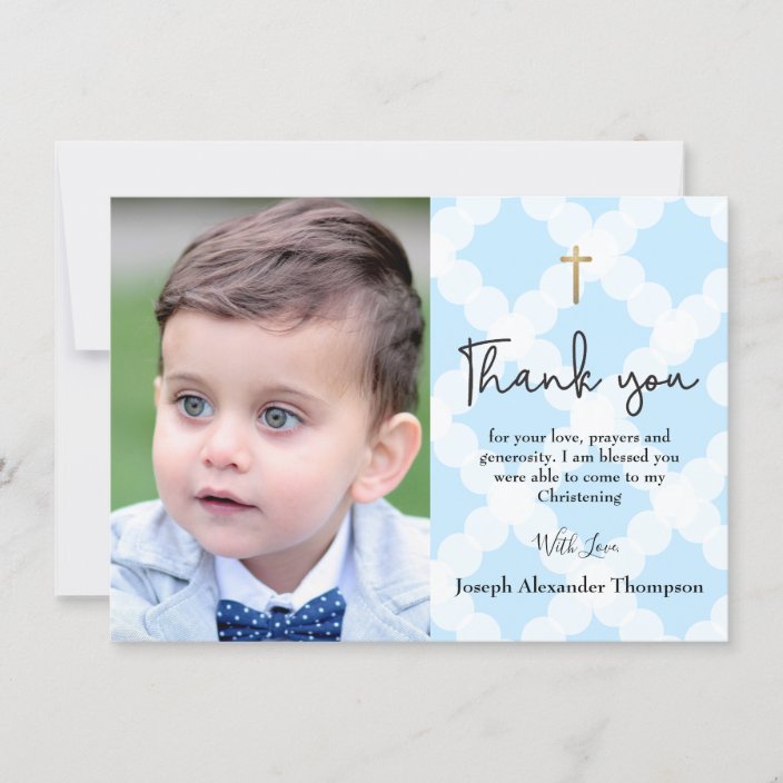 Blue Christening baby boy photo thank you | Zazzle.com