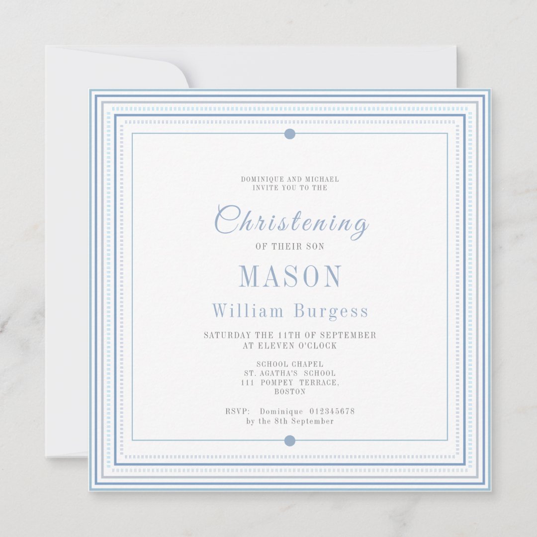 Blue Christening Baptism Simple Script Modern Announcement | Zazzle