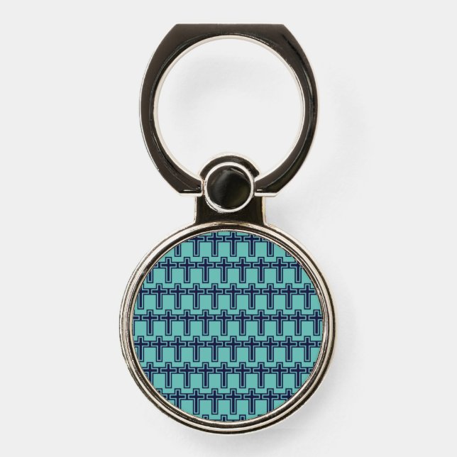 Blue Christian cross different variants Phone Ring Stand (Front)
