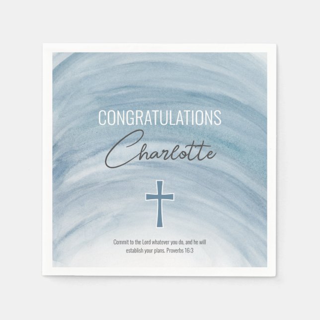 Blue Christian Cross Graduation Napkins (Front)