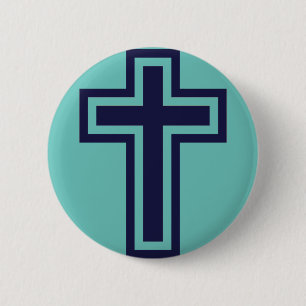 Blue Christian Cross Minimalist Faith Art Button