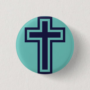 Blue Christian Cross Minimalist Faith Art Button