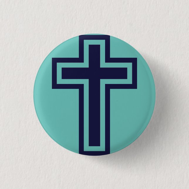 Blue Christian Cross Minimalist Faith Art Button (Front)