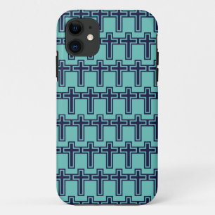 Blue Christian Cross Minimalist Faith Art iPhone 11 Case