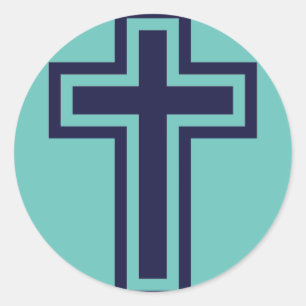 Blue Christian Cross Minimalist Faith Art Classic Round Sticker