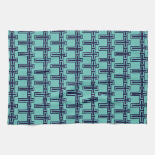 Blue Christian Cross Minimalist Faith Art Kitchen Towel