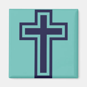 Blue Christian Cross Minimalist Faith Art Magnet