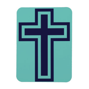 Blue Christian Cross Minimalist Faith Art Magnet