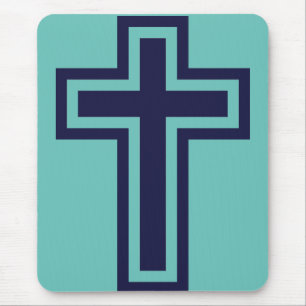 Blue Christian Cross Minimalist Faith Art Mouse Pad