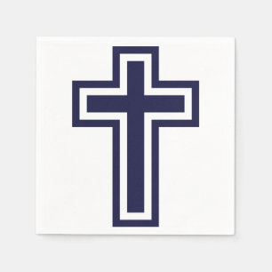 Blue Christian Cross Minimalist Faith Art Napkins