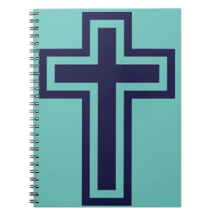 Blue Christian Cross Minimalist Faith Art Notebook