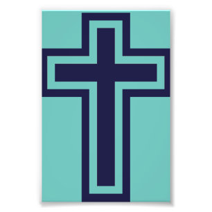 Blue Christian Cross Minimalist Faith Art Photo Print