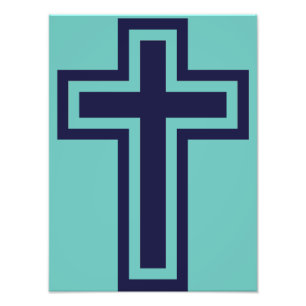 Blue Christian Cross Minimalist Faith Art Photo Print