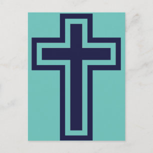 Blue Christian Cross Minimalist Faith Art Postcard