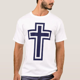 Blue Christian Cross Minimalist Faith Art T-Shirt