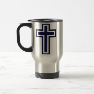 Blue Christian Cross Minimalist Faith Art Travel Mug