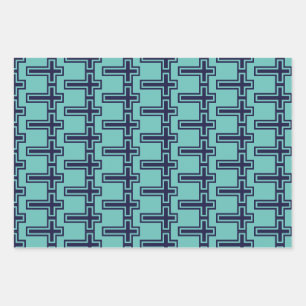 Blue Christian Cross Minimalist Faith Art Wrapping Paper Sheets