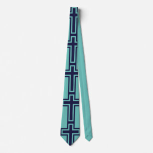 Blue Christian Cross Minimalist Faith Religious Neck Tie