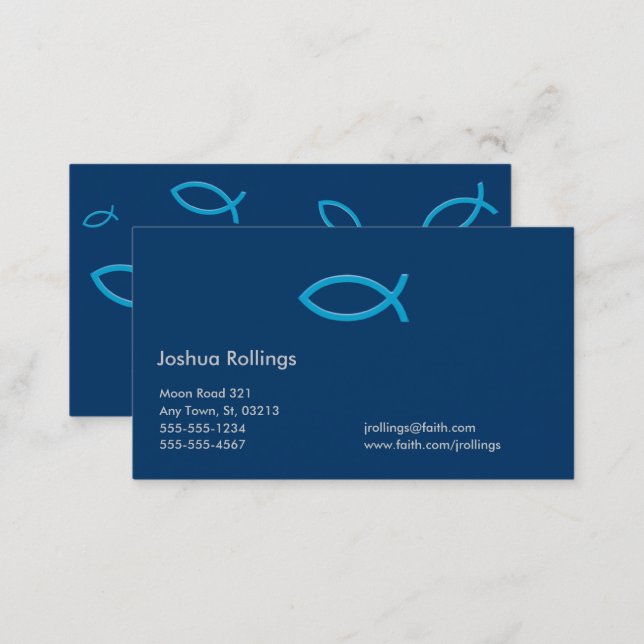 Blue Christian Fish Business Card (Front/Back)
