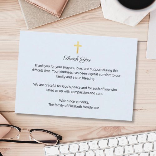 Blue Christian Funeral Memorial Cross Thank You