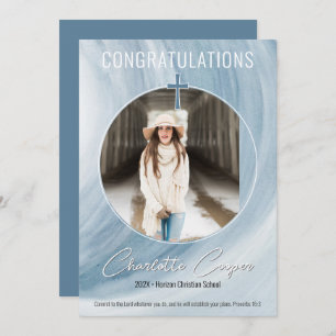 Blue Christian Graduation Photo Invitation