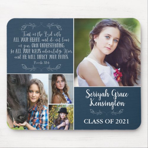 Blue Christian Verse Graduation 4 Photo Collage Mouse Pad