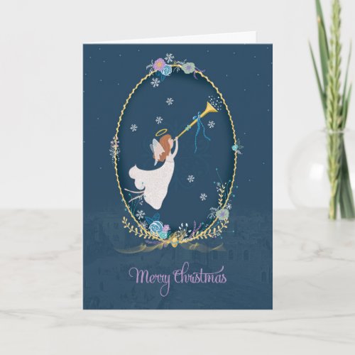 Blue Christmas Angel Greeting Card