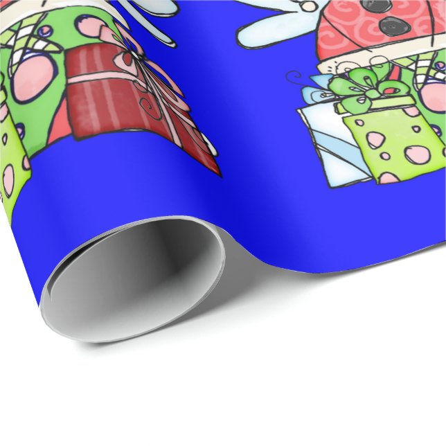 Blue Christmas Angel Santa Wrapping Paper (Roll Corner)