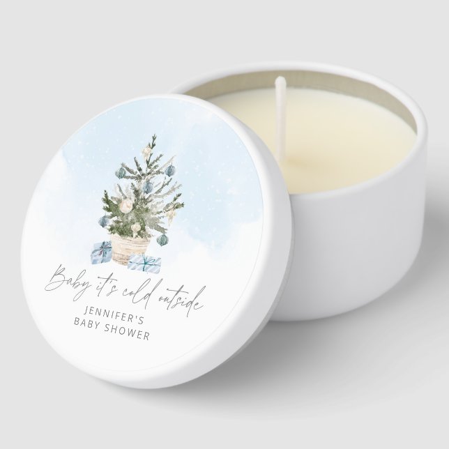 Blue Christmas Baby its cold outside baby shower Mini Candle Favors (Corner)