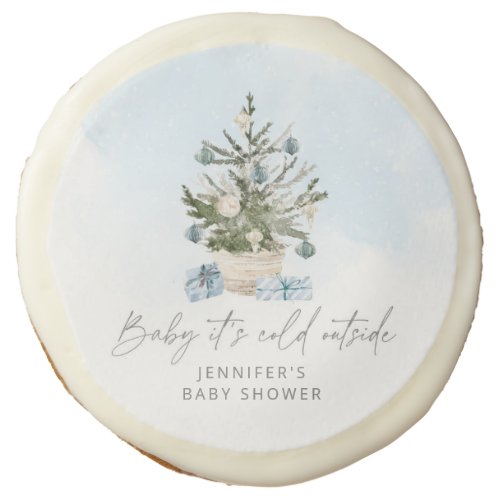 Blue Christmas Baby its cold outside baby shower Sugar Cookie