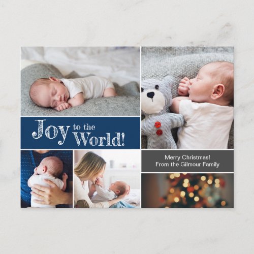 Blue Christmas Baby Joy to the world Photo collage Postcard