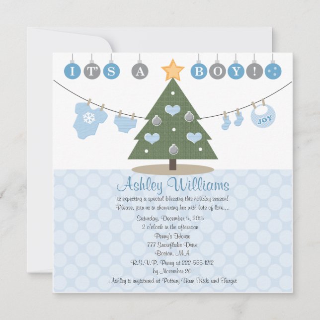 Blue Christmas Baby Shower Invitations (Front)