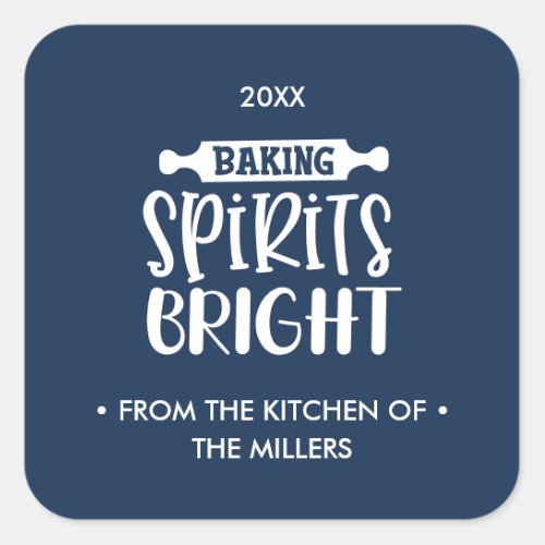 Blue  Christmas Baking Spirits Bright Square Sticker