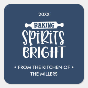 Blue Christmas Baking Spirits Bright Square Sticker