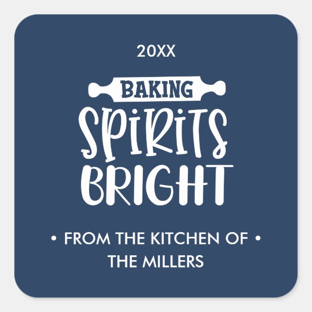 Blue | Christmas Baking Spirits Bright Square Sticker (Front)