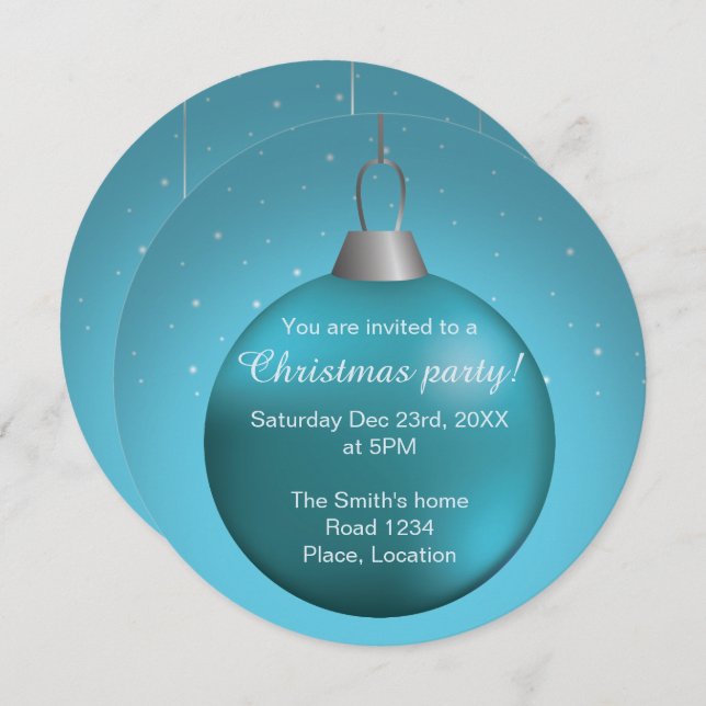 Blue Christmas Ball Invitation (Front/Back)