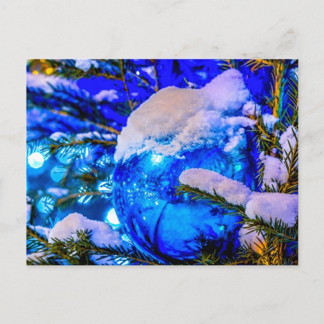 Blue Christmas Ball, Snow Postcard (Front)