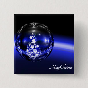 Blue christmas ball stars holidays button