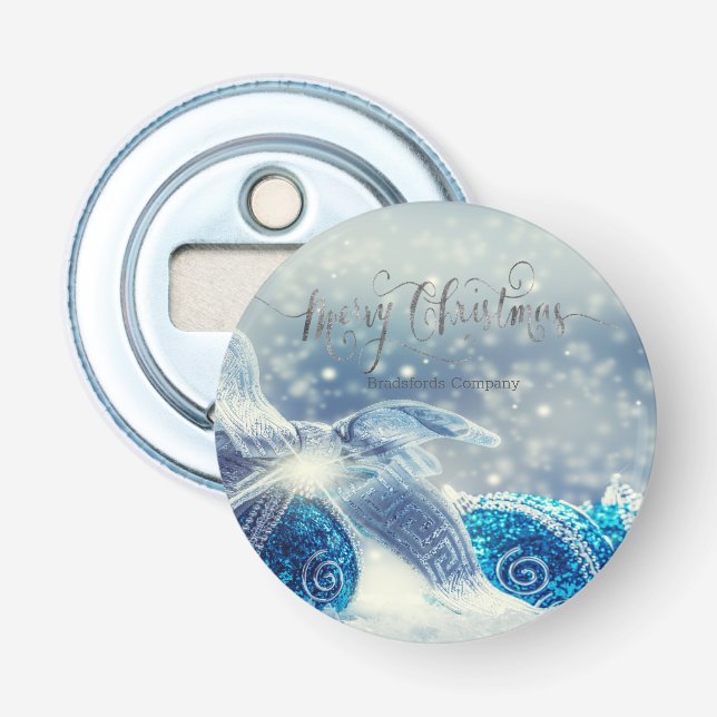 Blue Christmas Balls Bokeh   Bottle Opener (Front)