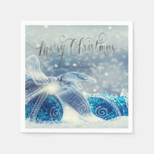 Blue Christmas Balls Bokeh Napkins
