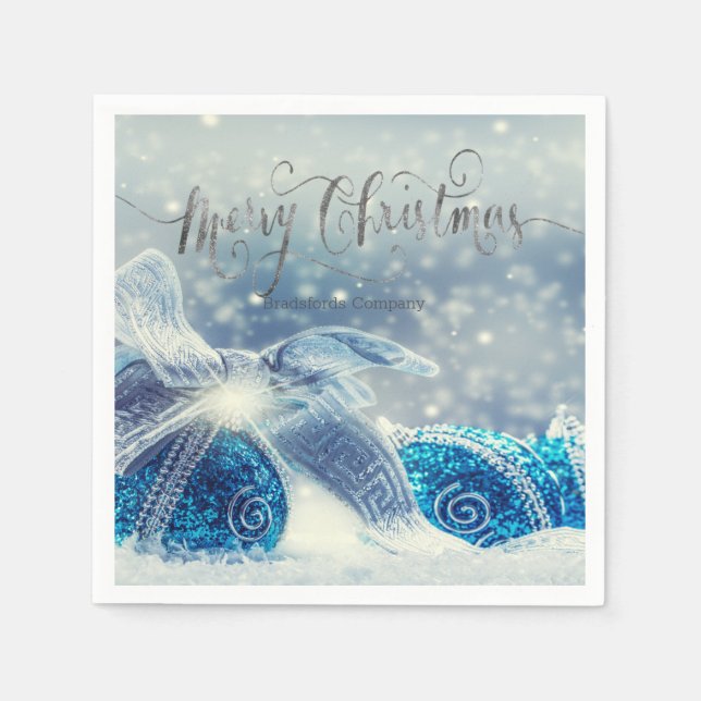 Blue Christmas Balls Bokeh Napkins (Front)
